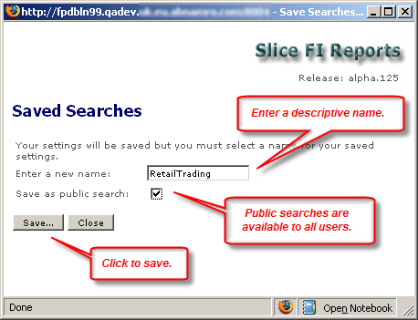 Saved Search Dialog