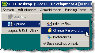 Password Change menu